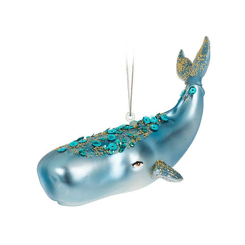 Whale with Glitter Ornament-5.5"L-139