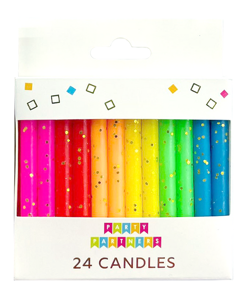 Rainbow Gold Glitter 24 Candles Set